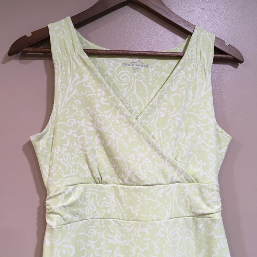 Eddie Bauer Faux Wrap Floral Sleeveless Midi Dress Womens XS Green Casual Knit - Picture 3 of 12